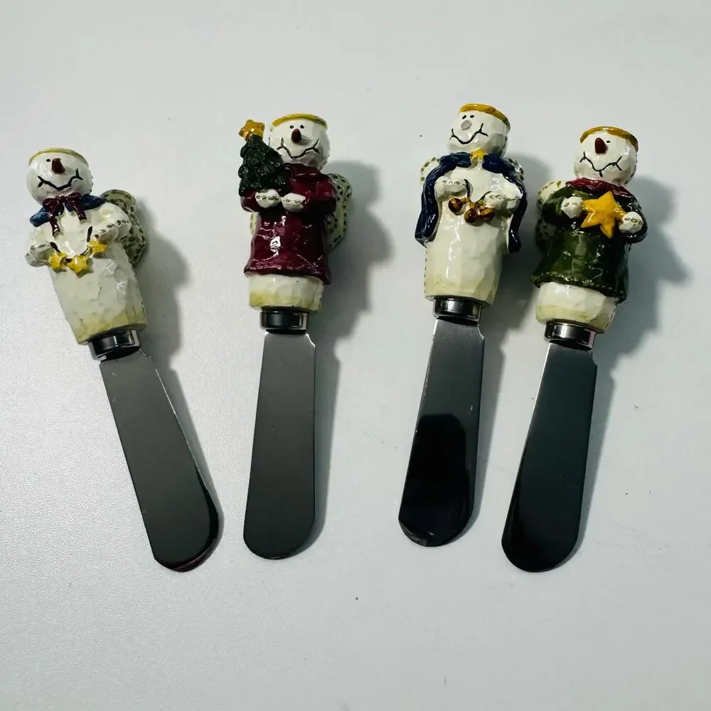 NEW Set of 4 Snowman- Angel Holiday Christmas Spreaders  Dip Cheese